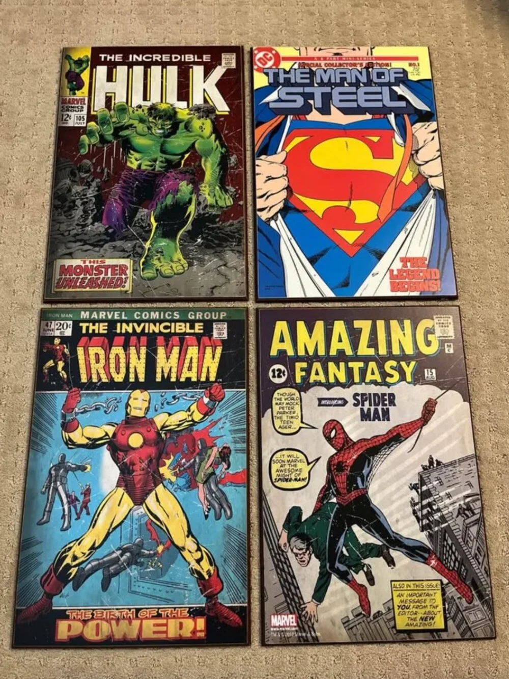 Marvel Comic graphic Wall art: Iron man, Spider man, Hulk, Super Man